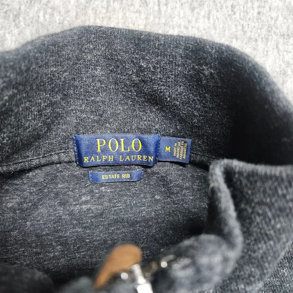 Polo Ralph Lauren Quarter Zip Sweater Mens M Charcoal Grey Heathered Pony Logo